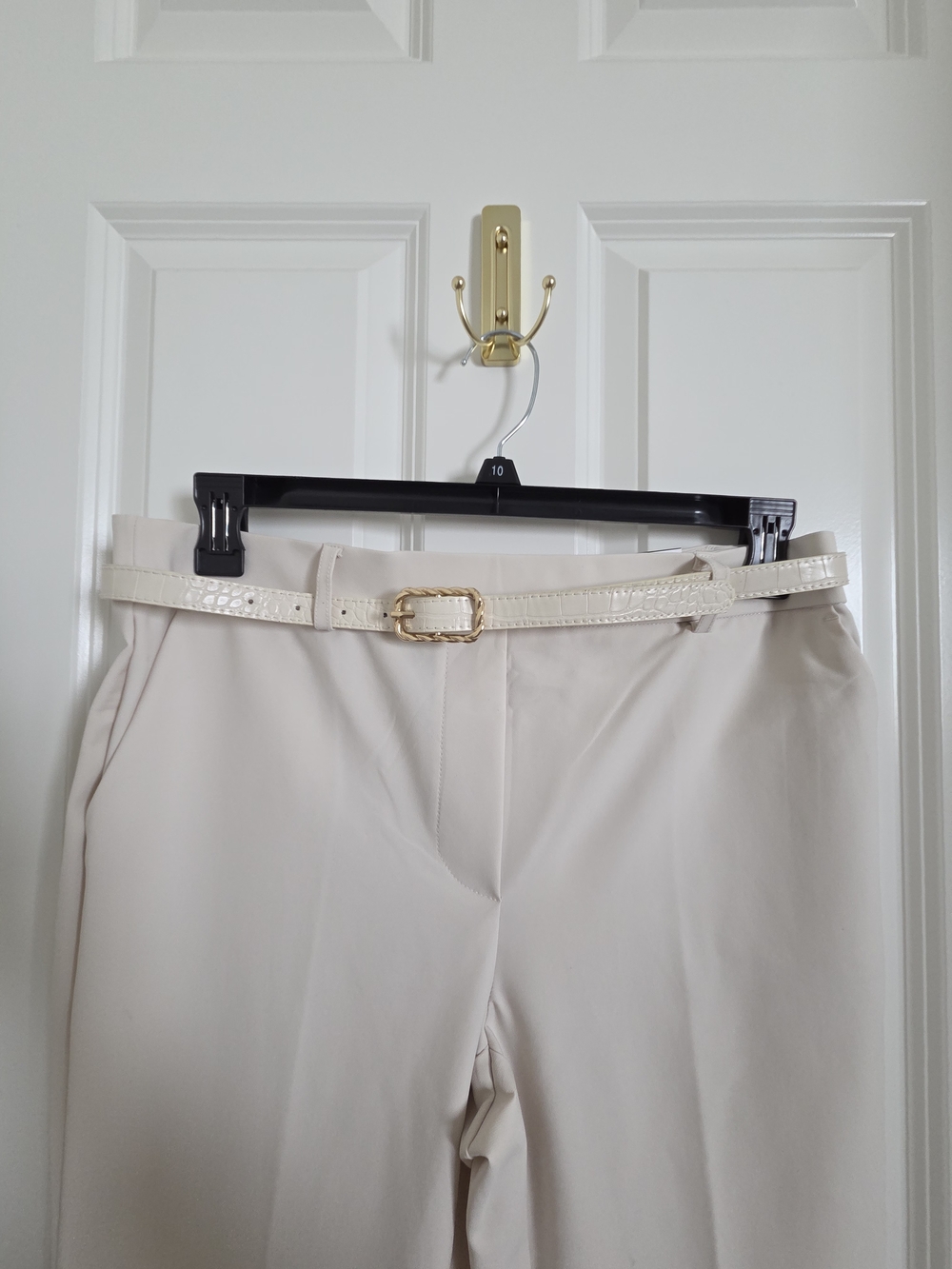 Nicole Miller Mid-rise Straight Leg Dress Pants Cream with Matching Belt